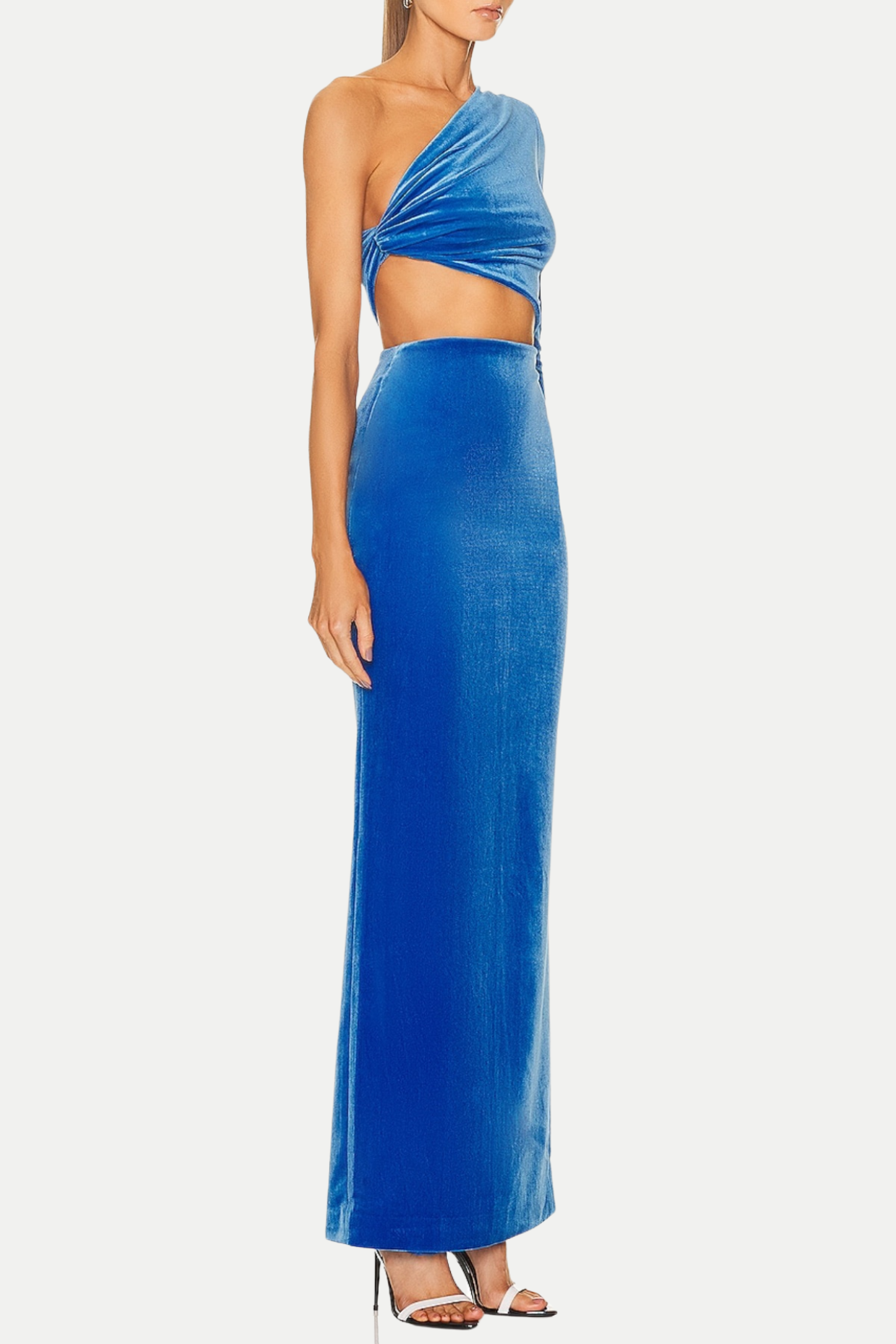 Gianni One Shoulder Velvet Cutout Maxi Dress