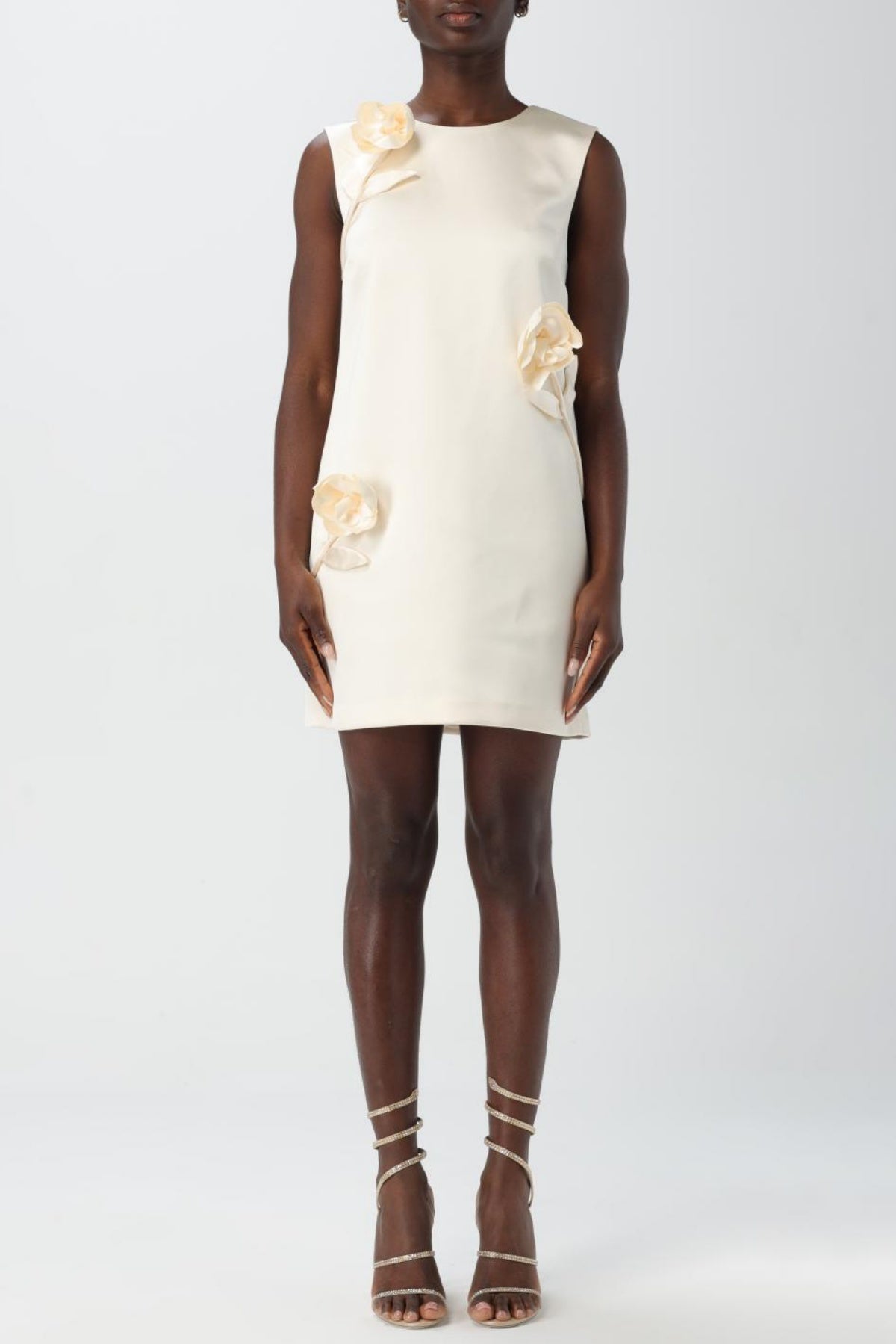 Giorlia Floral Appliqué Satin Mini Dress