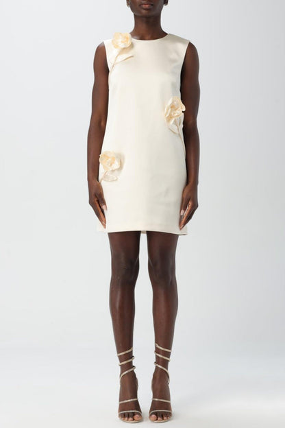 Giorlia Floral Appliqué Satin Mini Dress