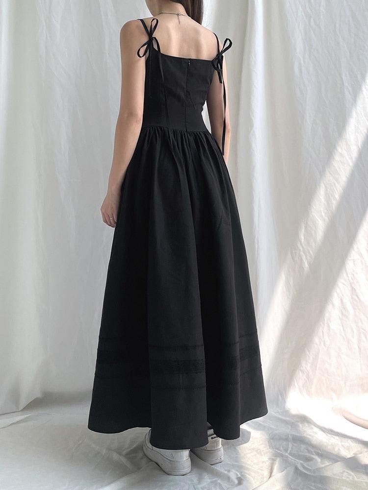Lace Trim Spaghetti Strap Pointed Waist Tiered Maxi Dress