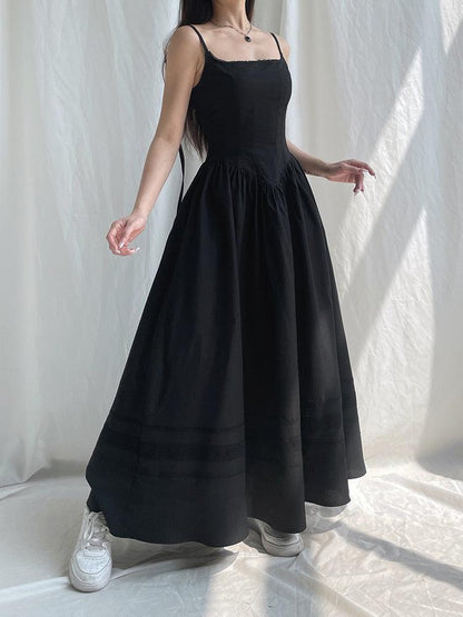 Lace Trim Spaghetti Strap Pointed Waist Tiered Maxi Dress