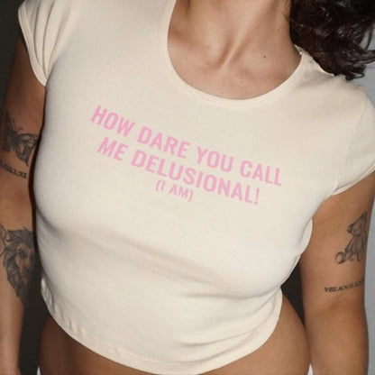 Gothic White Letter Print Baby Tee T-shirt