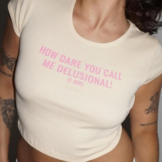 Gothic White Letter Print Baby Tee T-shirt