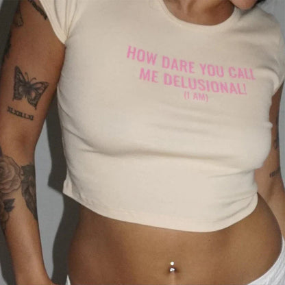 Gothic White Letter Print Baby Tee T-shirt