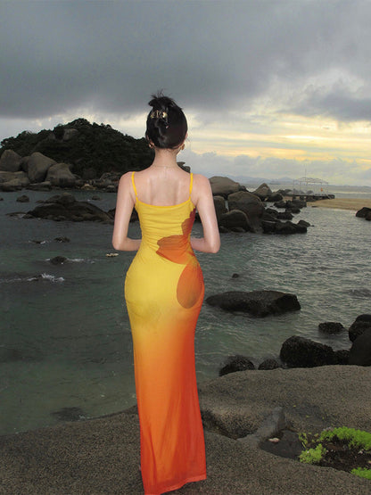 Gradient Floral Bodycon Mermaid Dress Sexy Vacation Outfit