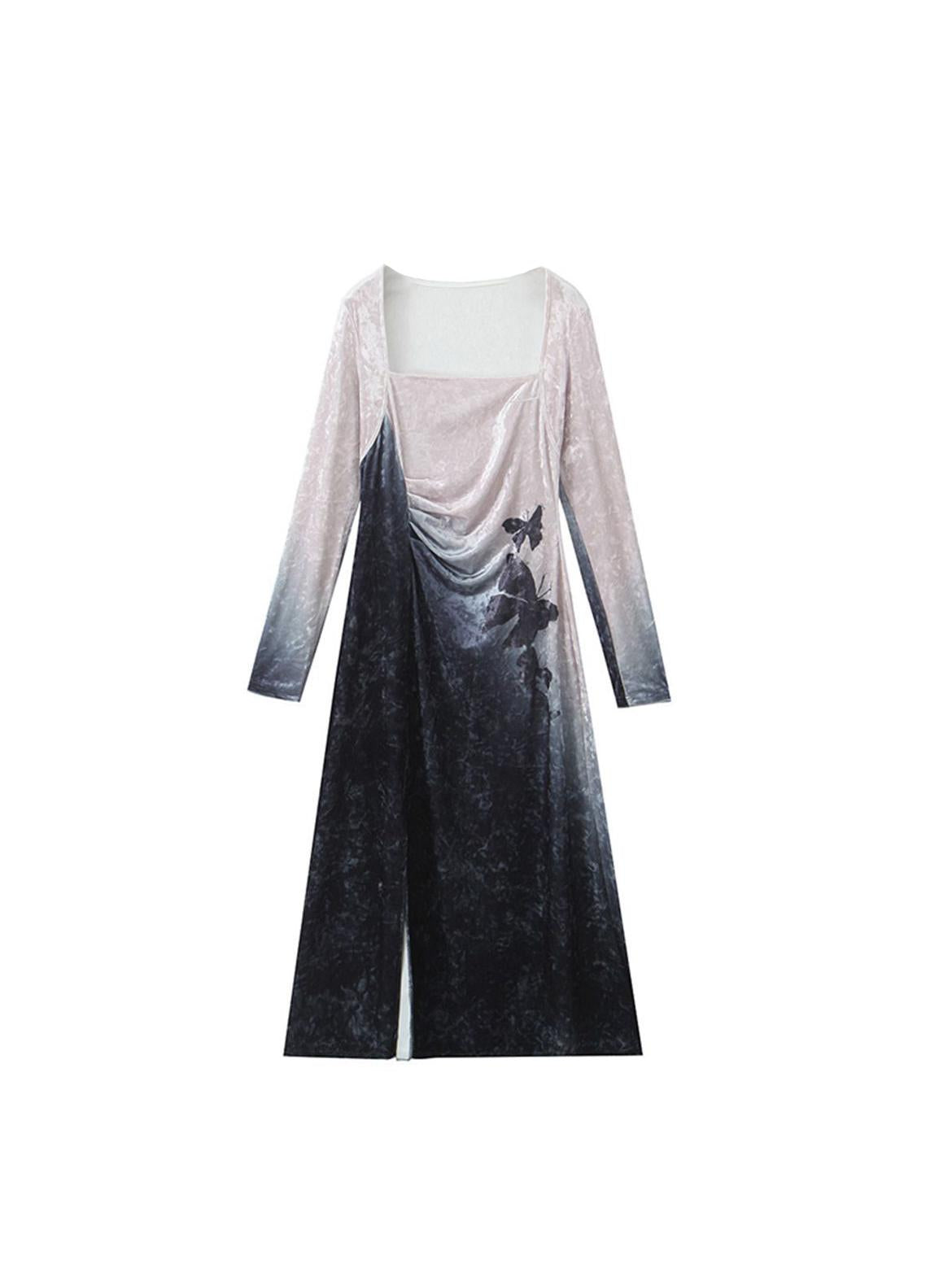Gradient Velvet Butterfly Dress