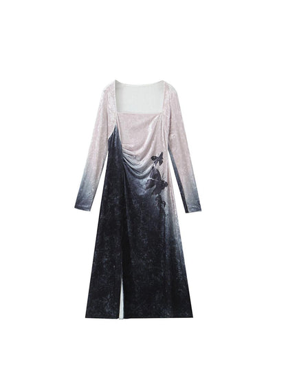 Gradient Velvet Butterfly Dress