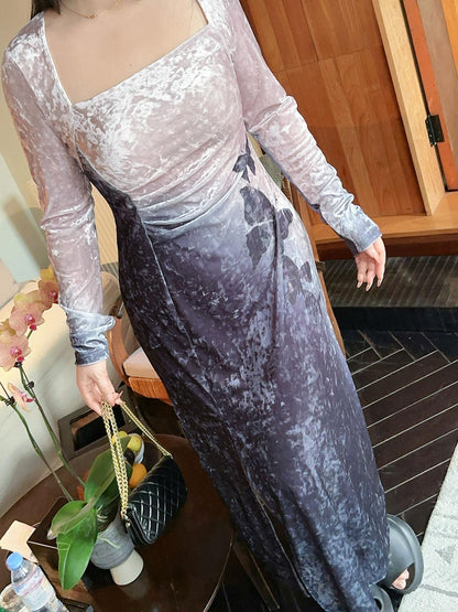 Gradient Velvet Butterfly Dress