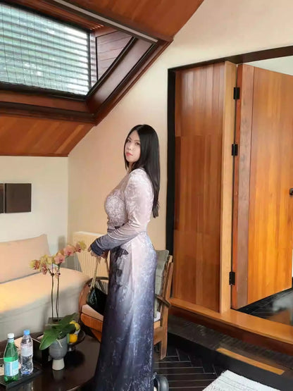 Gradient Velvet Butterfly Dress