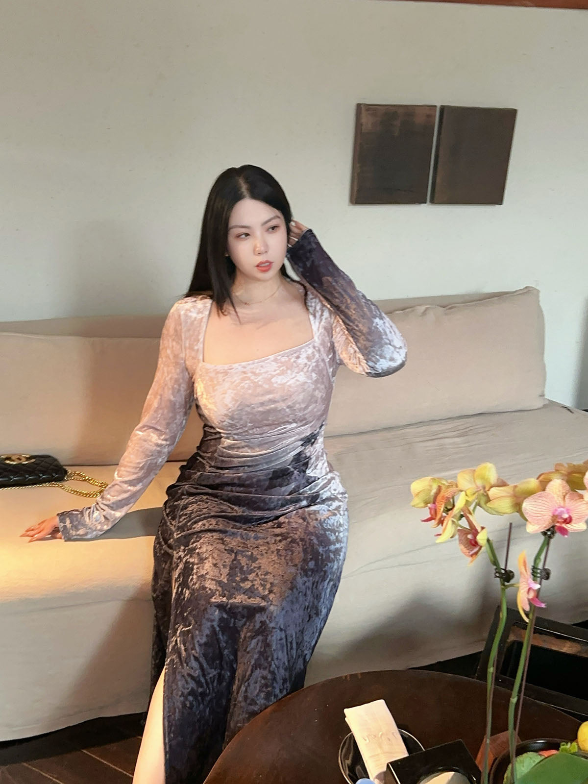 Gradient Velvet Butterfly Dress