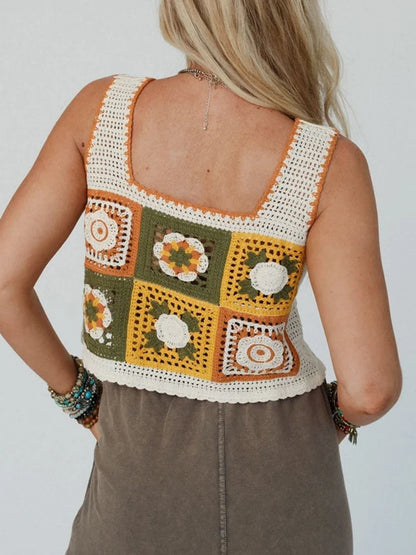 Granny Square Crochet Floral Embroidery Cami Top
