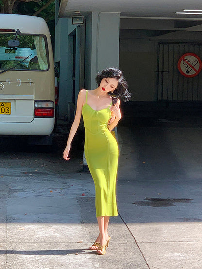 Corset-Style Green Knit Slimming Bodycon Dress