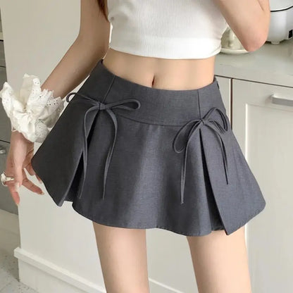 Grey Bow Pleated Vintage Skirt