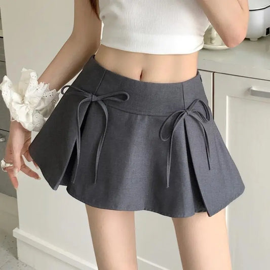 Grey Bow Pleated Vintage Skirt