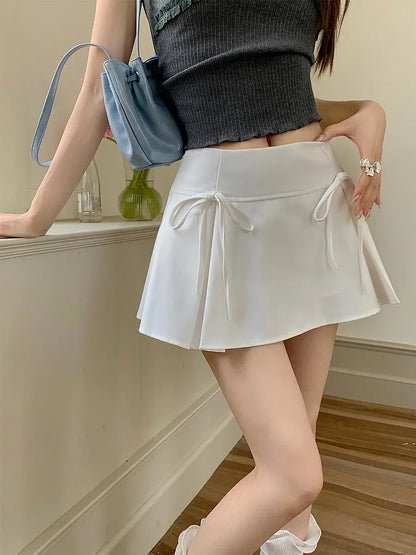 Grey Bow Pleated Vintage Skirt