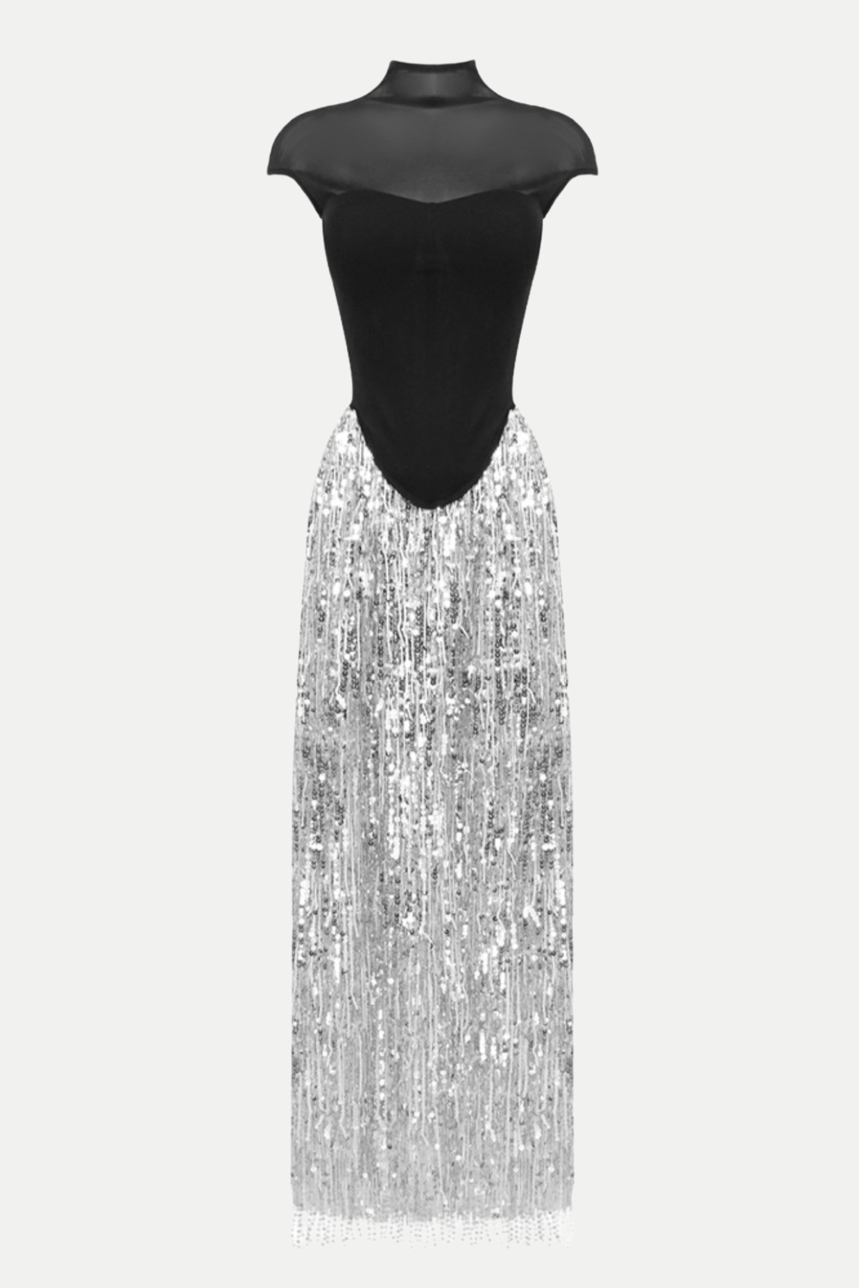 Guthrie Mesh Corset Fringe Sequin Dress Two Piece Set