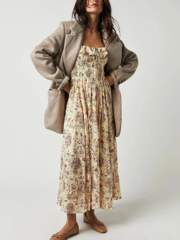 Chic Boho Backless Ruffle Floral Dress