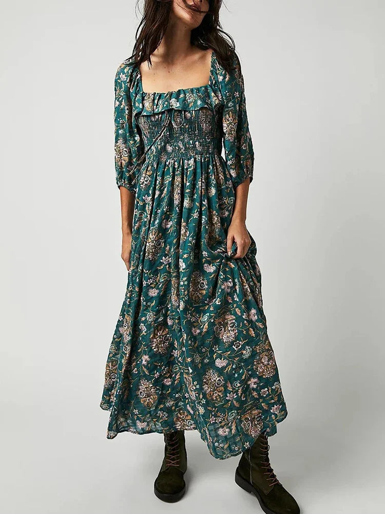 Chic Boho Backless Ruffle Floral Dress