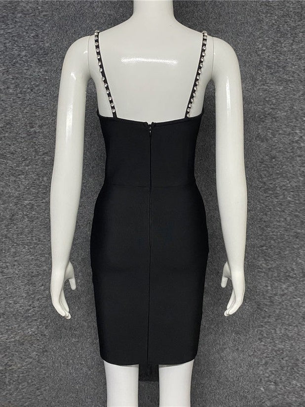 Black Spaghetti Strap Rhinestone Dress