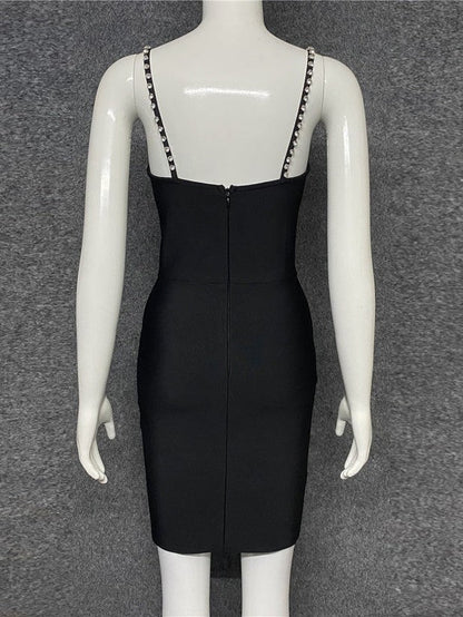 Black Spaghetti Strap Rhinestone Dress