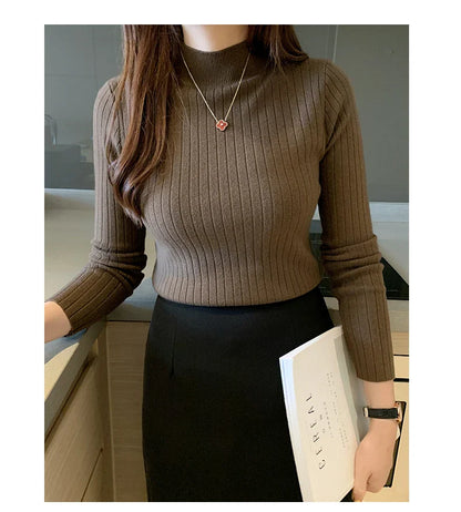 Mockneck Solid Cashmere Pullover Elegant Knit Top