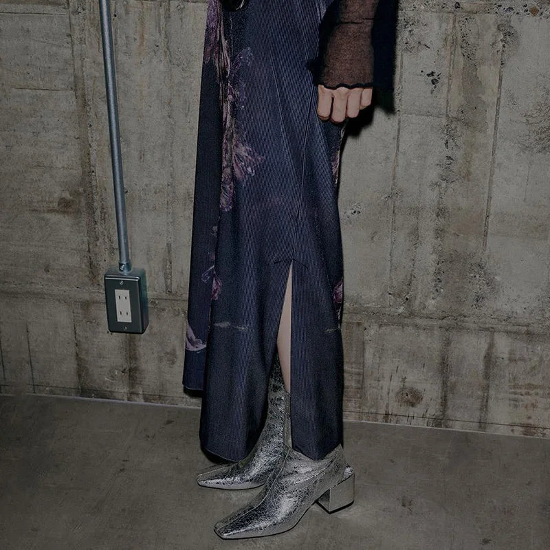 HEYounGIRL Vintage Purple Floral Print Slit Autumn Skirt