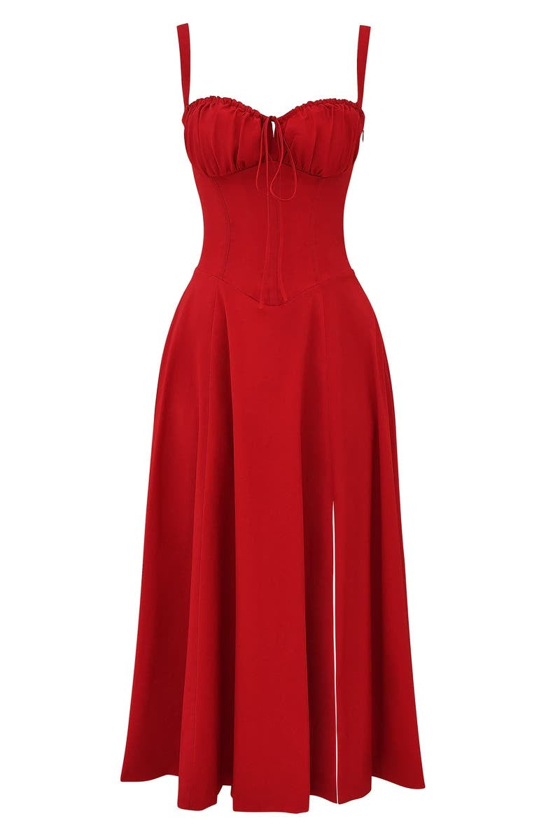 Floral Lace Up Back Spaghetti Strap Corset Fit and Flare Midi Dress