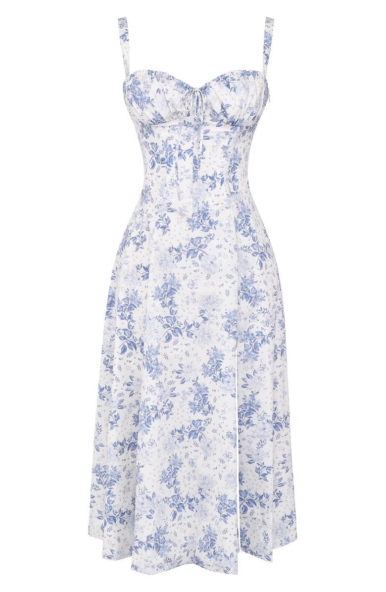 Floral Lace Up Back Spaghetti Strap Corset Fit and Flare Midi Dress