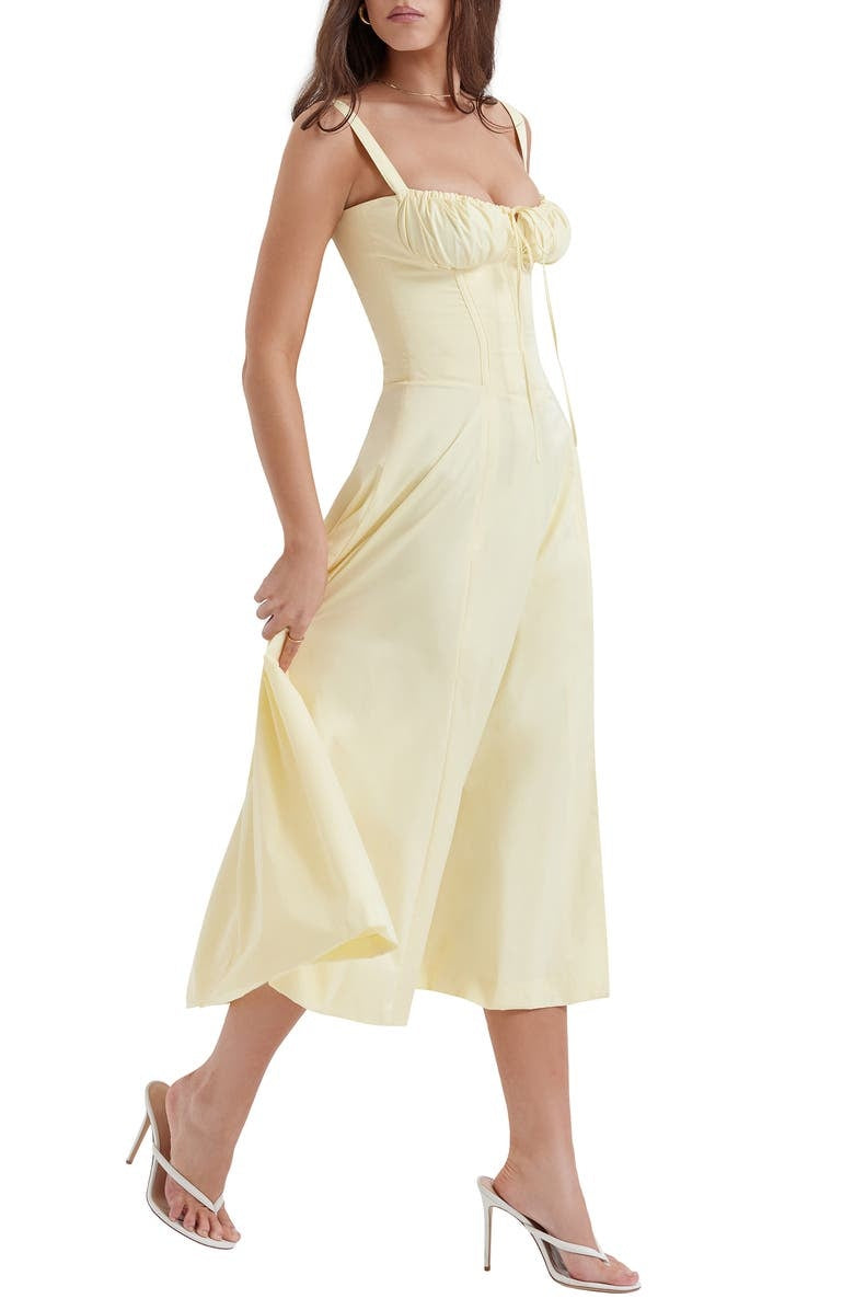 Floral Lace Up Back Spaghetti Strap Corset Fit and Flare Midi Dress