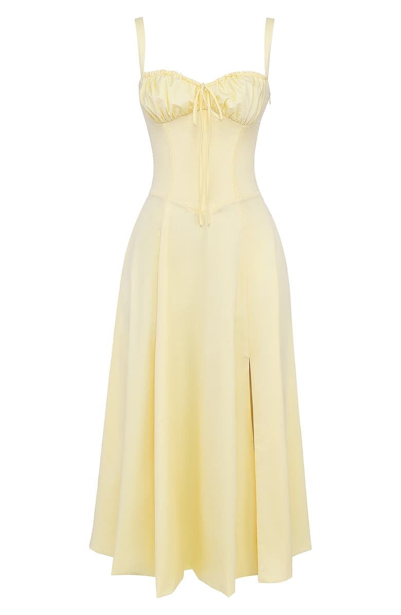 Floral Lace Up Back Spaghetti Strap Corset Fit and Flare Midi Dress