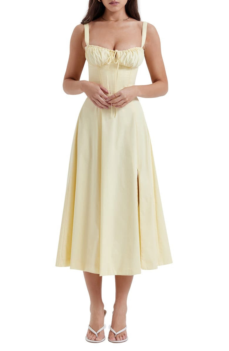 Floral Lace Up Back Spaghetti Strap Corset Fit and Flare Midi Dress