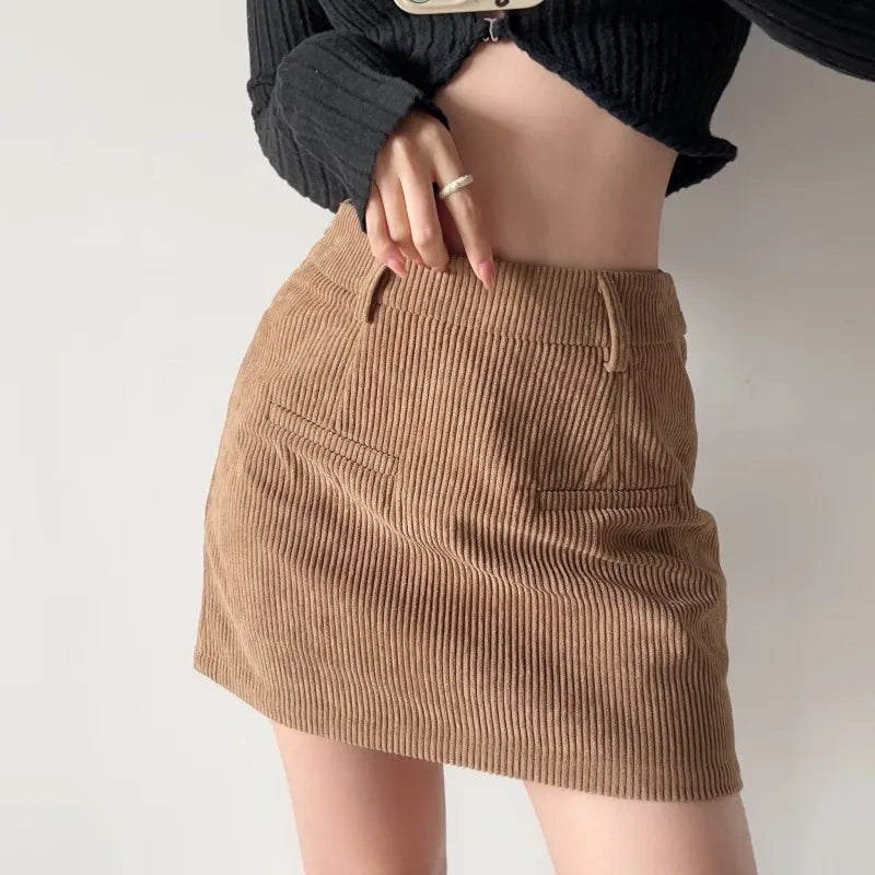 Corduroy Slim Office Waist Skirt