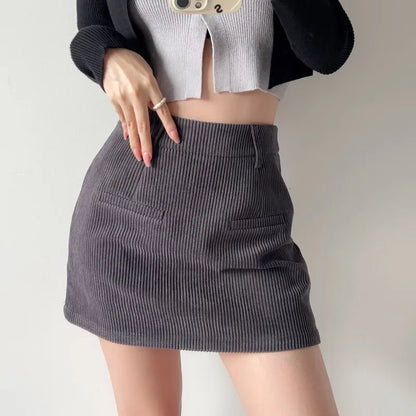 Corduroy Slim Office Waist Skirt