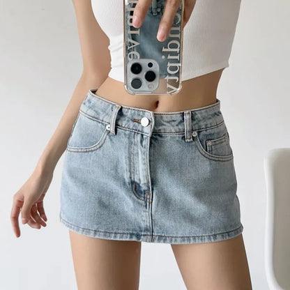 Low Micro Slim Denim Skirt