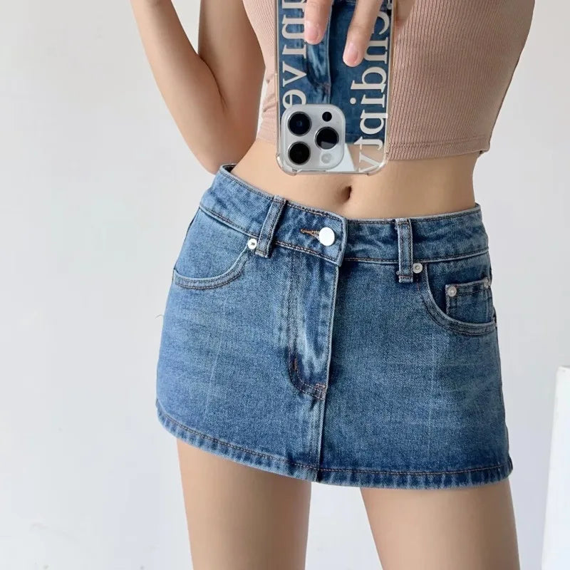 Low Micro Slim Denim Skirt