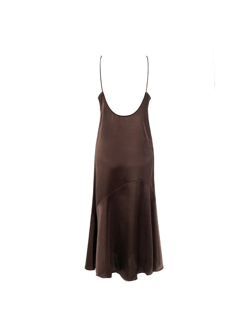 Satin Lace V Neck Split Strap Women Dress