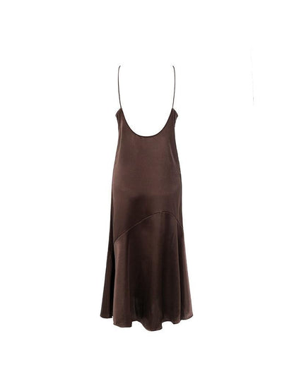Satin Lace V Neck Split Strap Women Dress