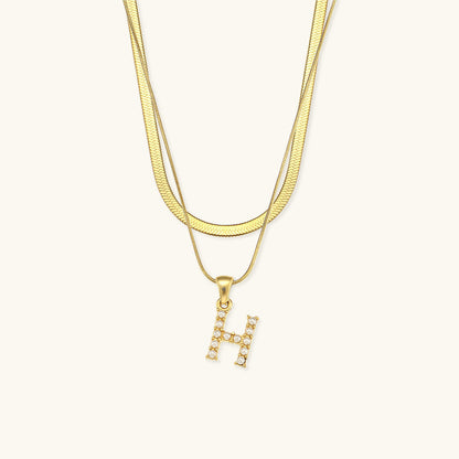 Opal Charm - Layered Gold Initial Necklace