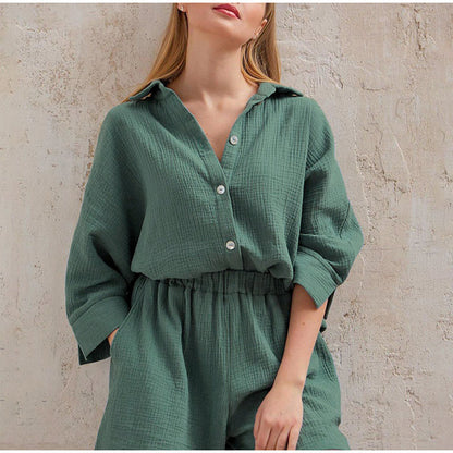 Women's White Linen Two-Piece Summer Set – Lightweight Shirt & Relaxed Pants