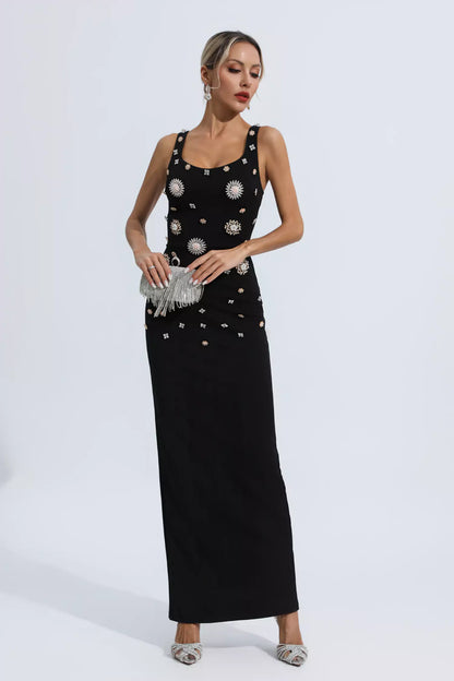 Hadlee Black Embellished Diamond Maxi Dress