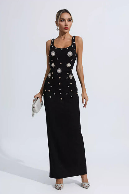 Hadlee Black Embellished Diamond Maxi Dress