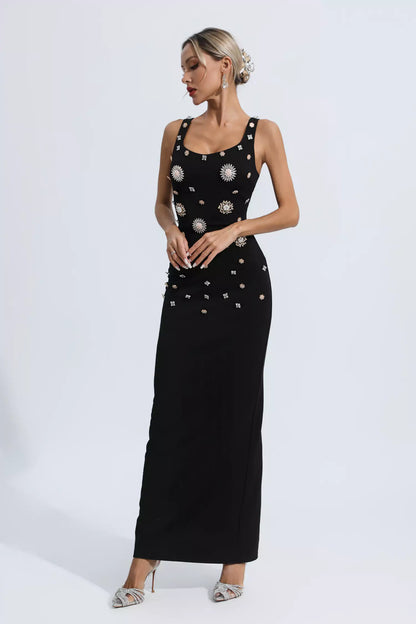 Hadlee Black Embellished Diamond Maxi Dress