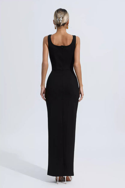Hadlee Black Embellished Diamond Maxi Dress