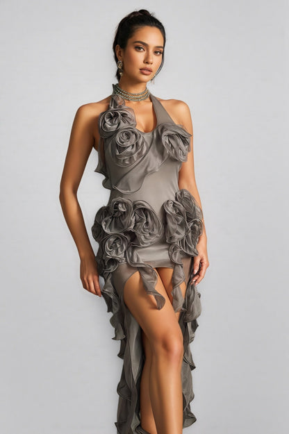 Jacoby Halterneck Flower Mesh Midi Dress