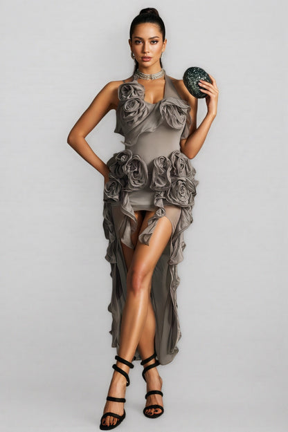 Jacoby Halterneck Flower Mesh Midi Dress