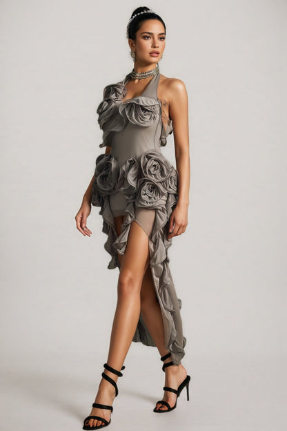 Jacoby Halterneck Flower Mesh Midi Dress