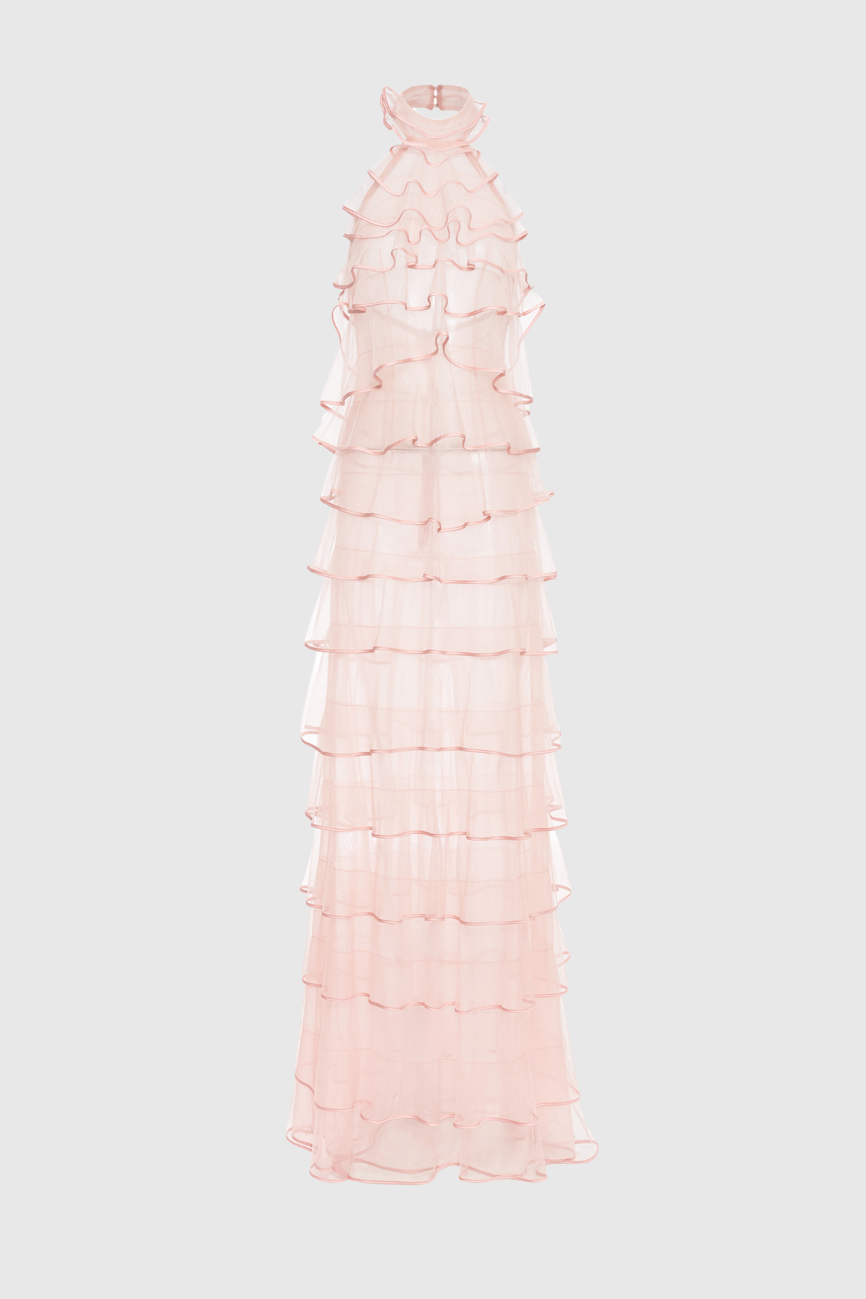 Haidar Halter Floral Ruffle Layer Maxi Dress