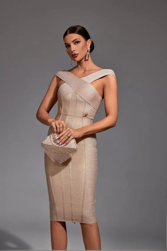 Hailey Gold Strapless Sequin Cross Dress