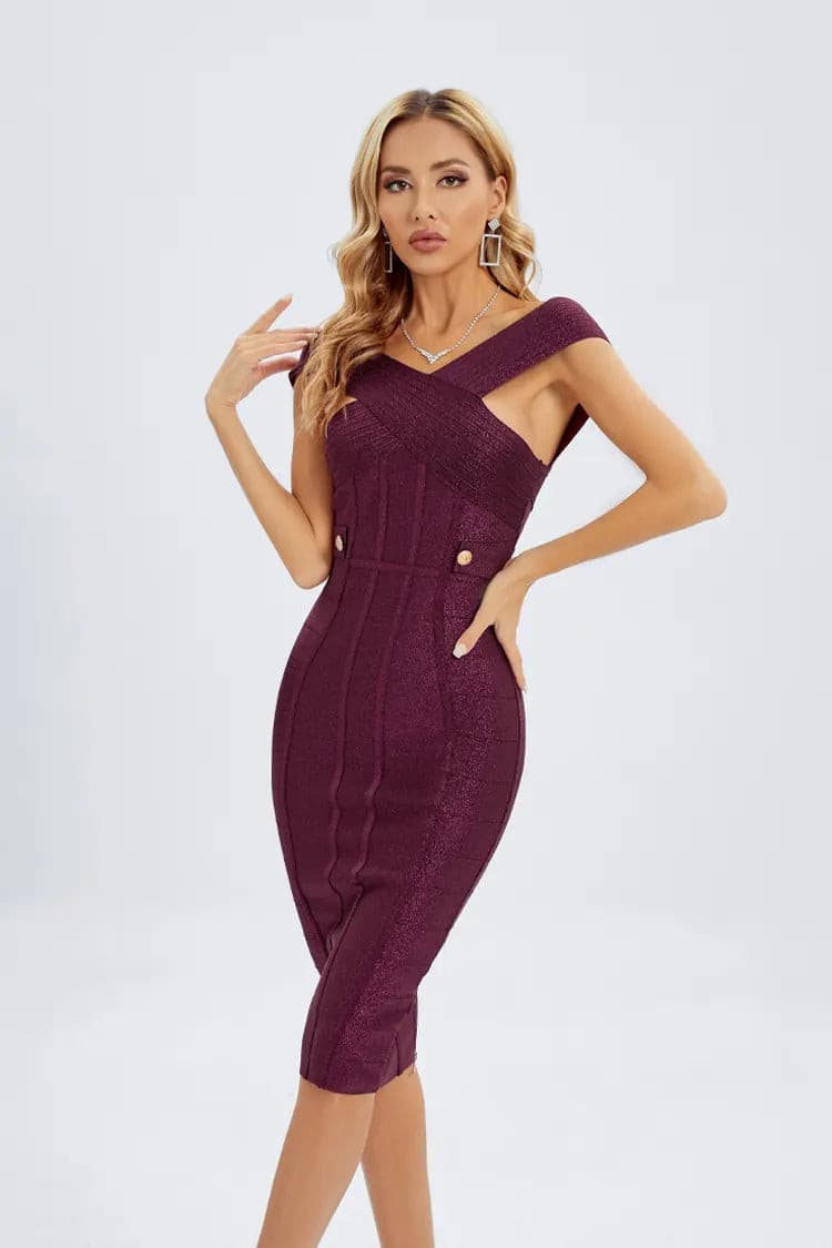 Hailey Wine Red Strapless Sequin Cross Dress