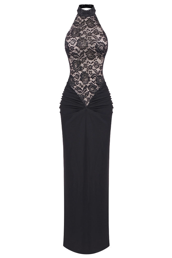 Janice Halterneck Lace Floral Maxi Dress